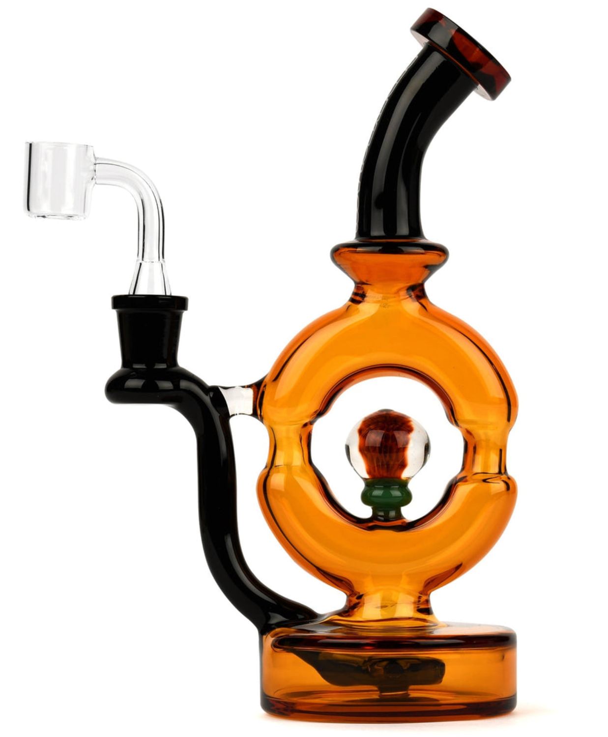 9” RED EYE GLASS-Honey Gold &amp; Black Donut Rig w/3 Hole Perc Dab Rig