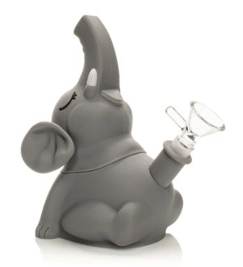 6” LIT SILICONE-Grey Elephant Water Pipe Bong/Bubbler
