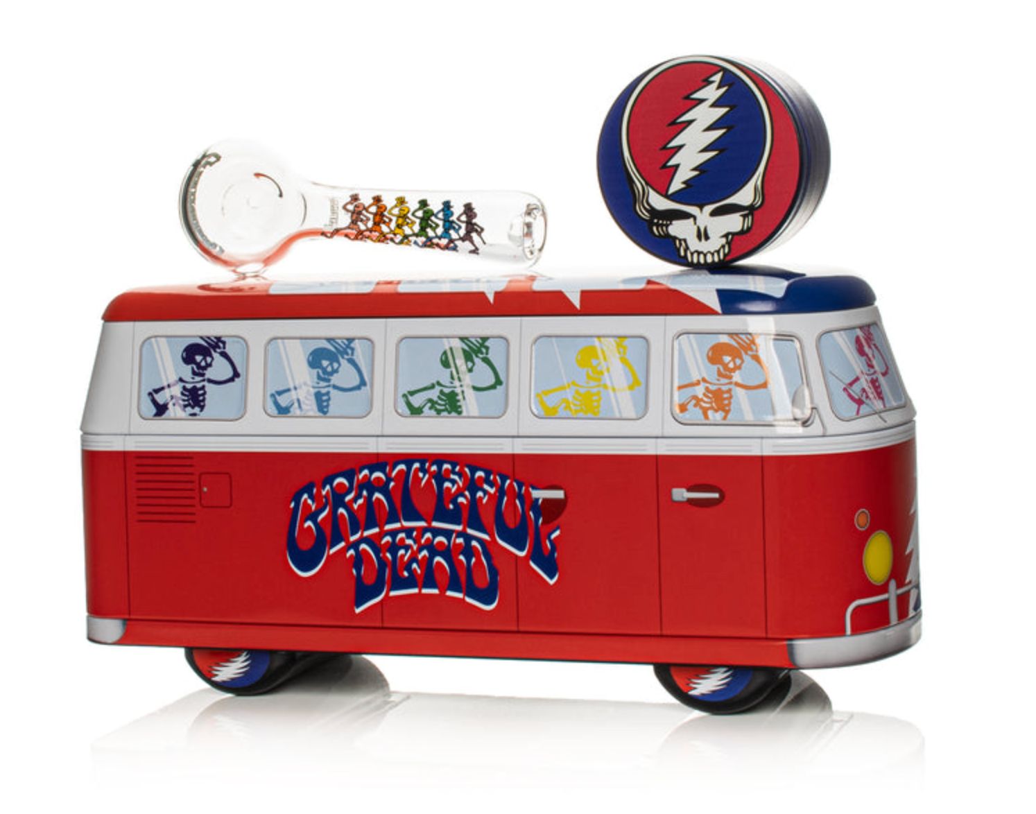 GRATEFUL DEAD-Gift Pack: 4.5” Spoon Pipe + 4pc Large Grinder + Stickers + Collectible Bus Tin SALE! 20% OFF!