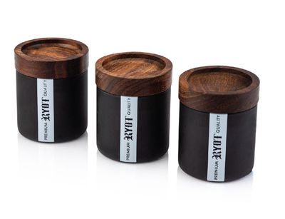 RYOT-Glass Jar Combo Box | 3 Black Jars w/Walnut Tray Lids SALE! 20% OFF!