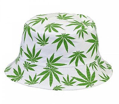 BUCKET HAT-White Cannabis Leaf
