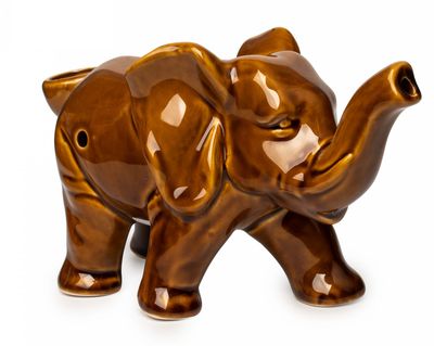 7" LUCKY ELEPHANT-Ceramic Pipe Sienna Brown