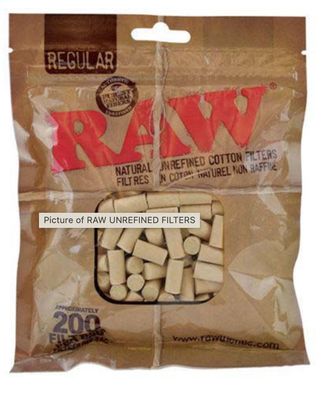 RAW-FILTERS 200/Bag 100% Cotton Regular Rolling Filters
