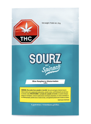 25g SPINACH-Blue Raspberry Watermelon Sourz 5/pc gummies