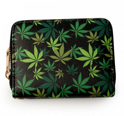 WALLET-Black with Cannabis Leaves
