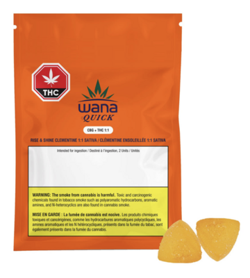 9g WANA QUICK-Rise &amp; Shine Clementine 1:1 CBG 2/pc Gummies