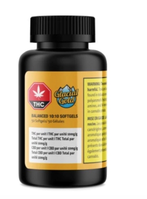 17.25g GLACIAL GOLD-Balanced 10:10 THC:CBD Softgels 50/pack