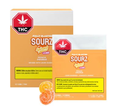 50g SPINACH-Fully Blasted | Peach Orange THC:CBD Sourz 10/pack | 100mg THC:CBD