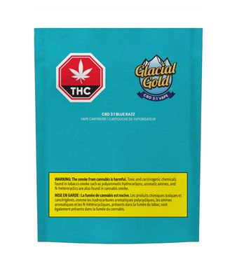 1g GLACIAL GOLD-Blue Razz THC:CBD 1:3 Vape Cartridge