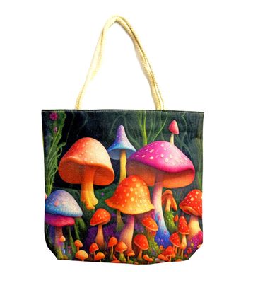 TECHNO JUTE-Garden of Mushrooms Tote Bag
