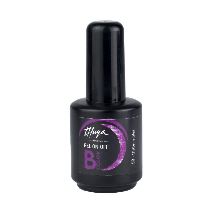 Smalto semipermanente Thuya - Gel ON OFF B-COLOR - 058 - Glitter violet Smalto semipermanente Thuya - Gel ON OFF B-COLOR - 058 - Glitter violet