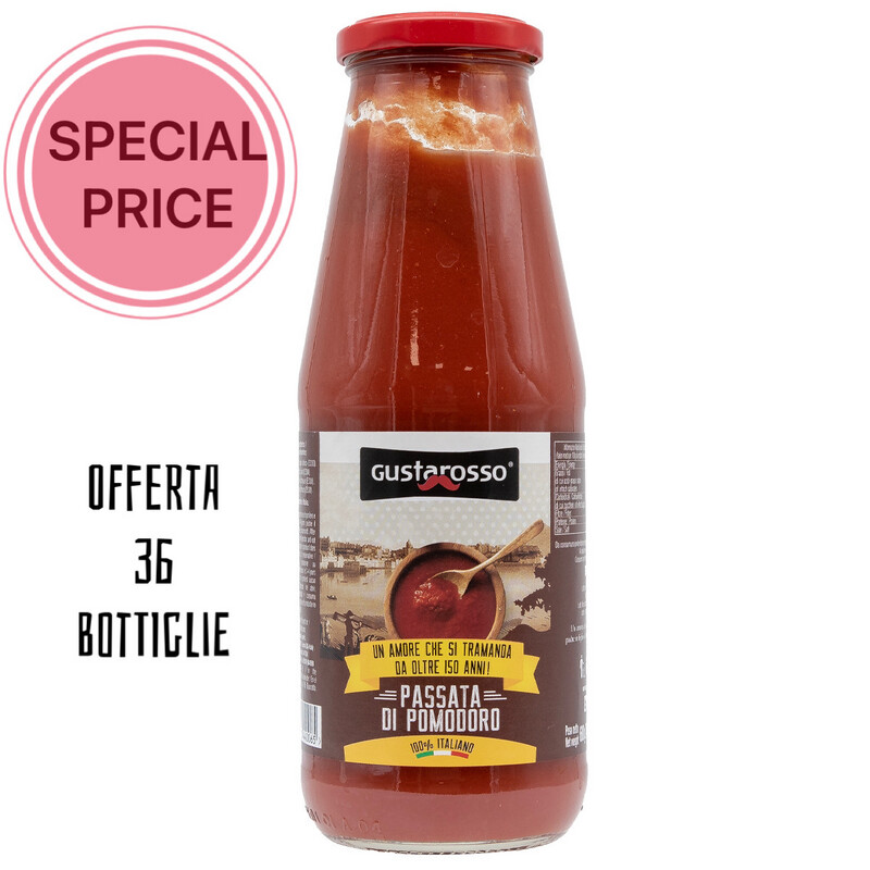 OFFERTA SCORTA.                                 Passata di Pomodoro 100% italiano - vetro da 680gr netti - 36 Bottiglie -