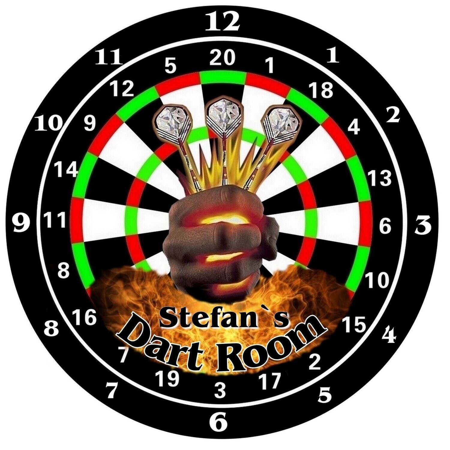 Dart Room Wanduhr  mit Name bzw. Text