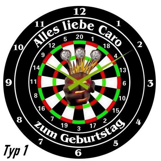Dart Geburtstag Wanduhr  mit Name bzw. Text