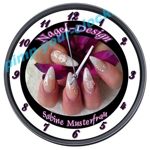 Wanduhr Nagelstudio - Nageldesing - Fingernägel  mit Namen oder Text