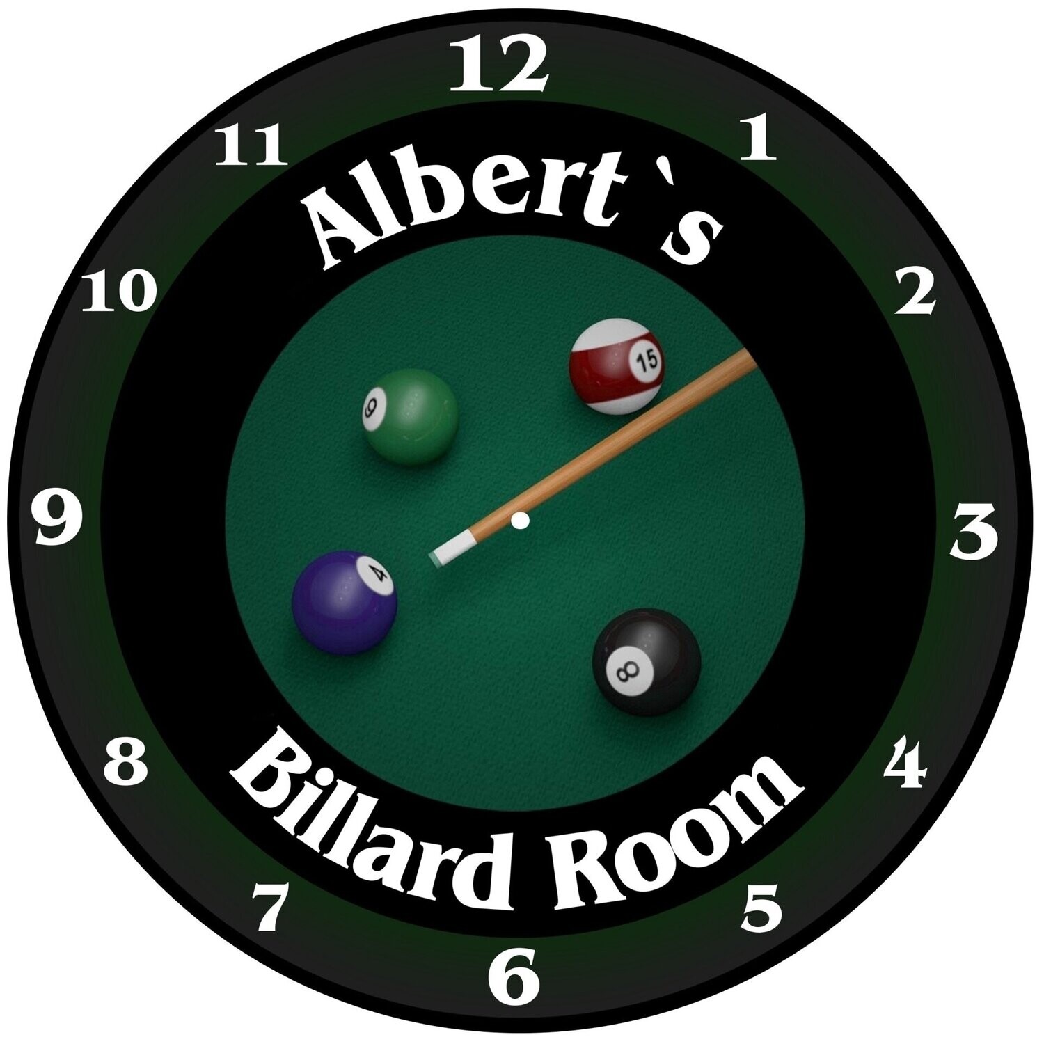 Billard Room Wanduhr  mit Name bzw. Text