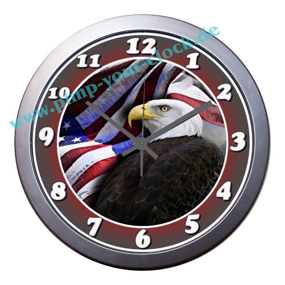 Wanduhr Tier - USA Flagge mit Adler - Eagle