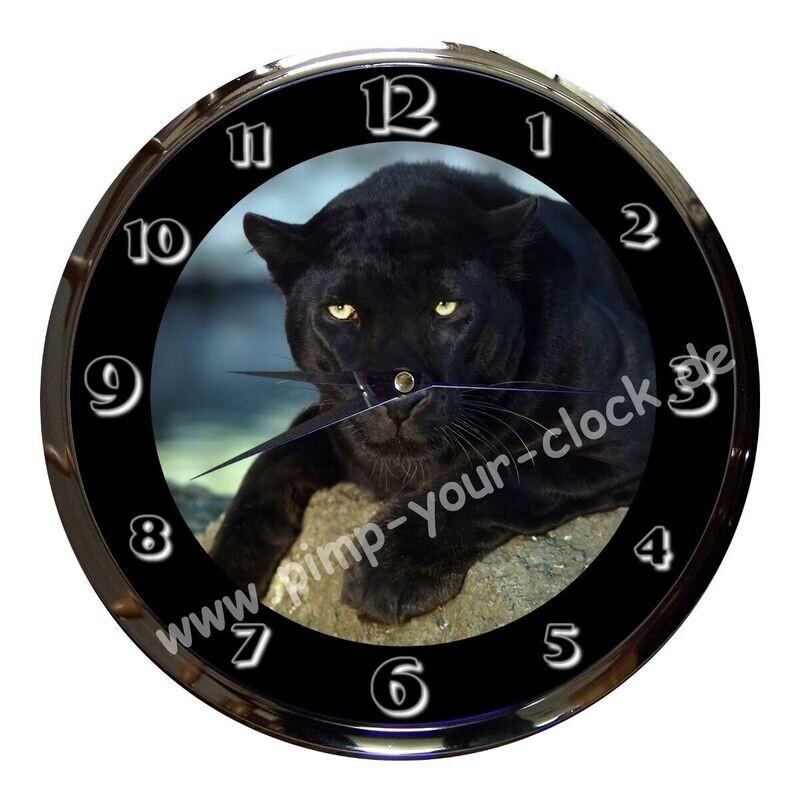 Wanduhr Tier - schwarzer Panther Black Panther Katze Wildkatze Wanduhr Tier - schwarzer Panther Black Panther Katze Wildkatze