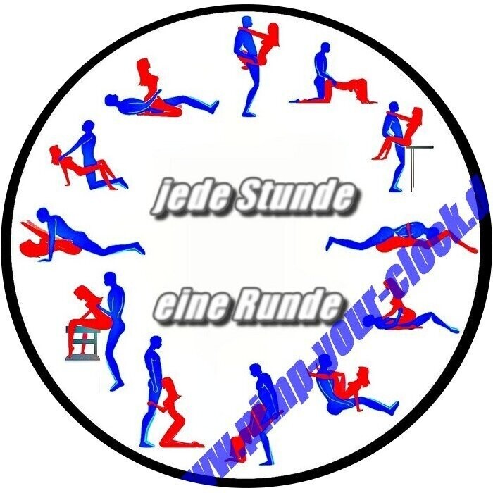 Wanduhr  Sex - Stellungen - mit Spruch in Weiß