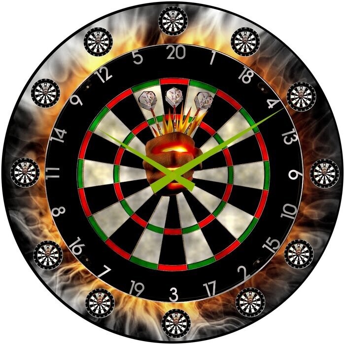Dartuhr mit Feuerrand und Dartscheiben