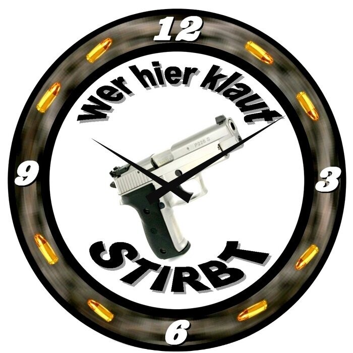 Wanduhr Pistole - Wer hier klaut stirbt