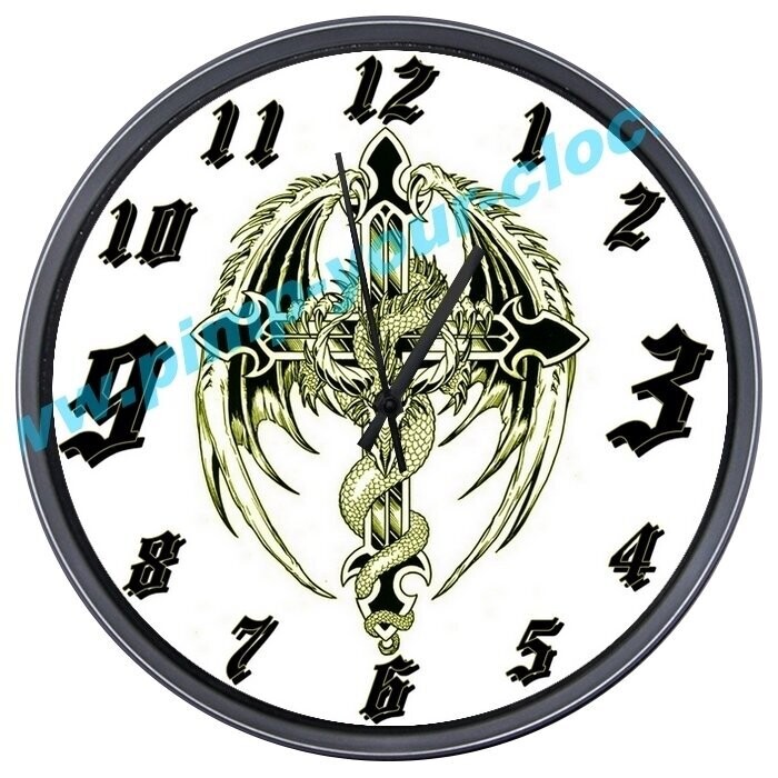 Wanduhr  Drachen - Dragon - Kreuz - Fantasy