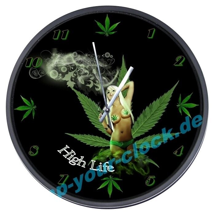 Wanduhr Cannabis - High Life -  Girl - Frau