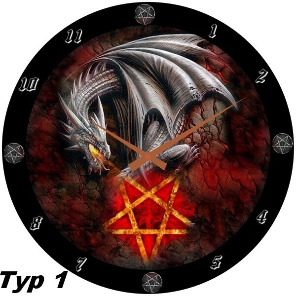 Wanduhr  Drachen-Fragon- Pentagramm - Gothic- Fantasy