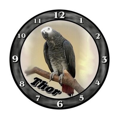 Graupapagei Uhr mit Namen