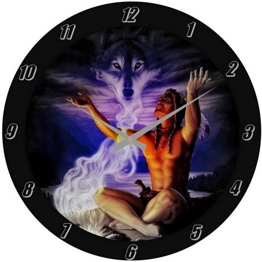 Wanduhr Indianer - Wolf