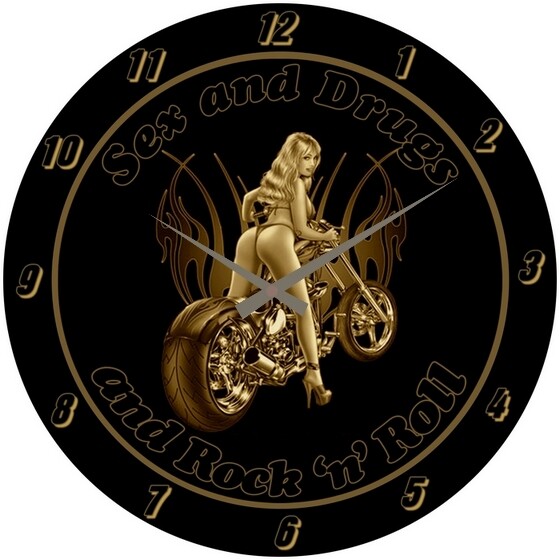 Wanduhr Sex an Drugs and Rock'n' Roll - Biker