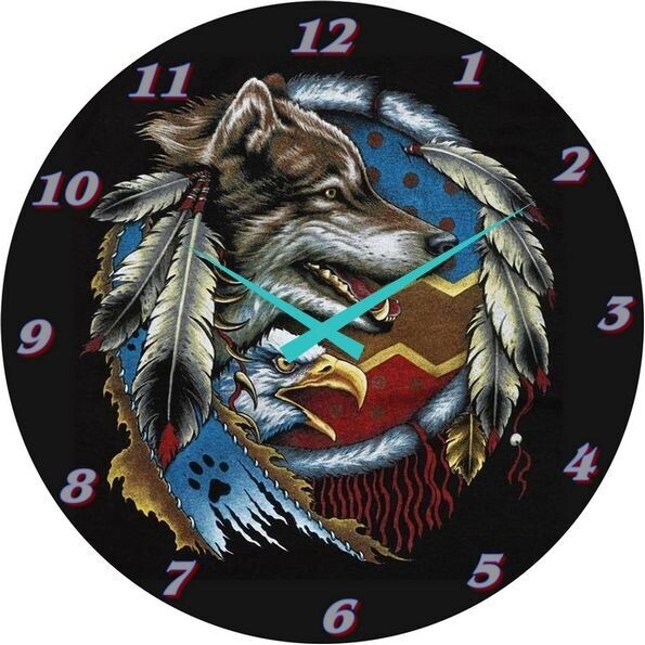 Wanduhr Indianer - Wolf - Adler - Traumfänger