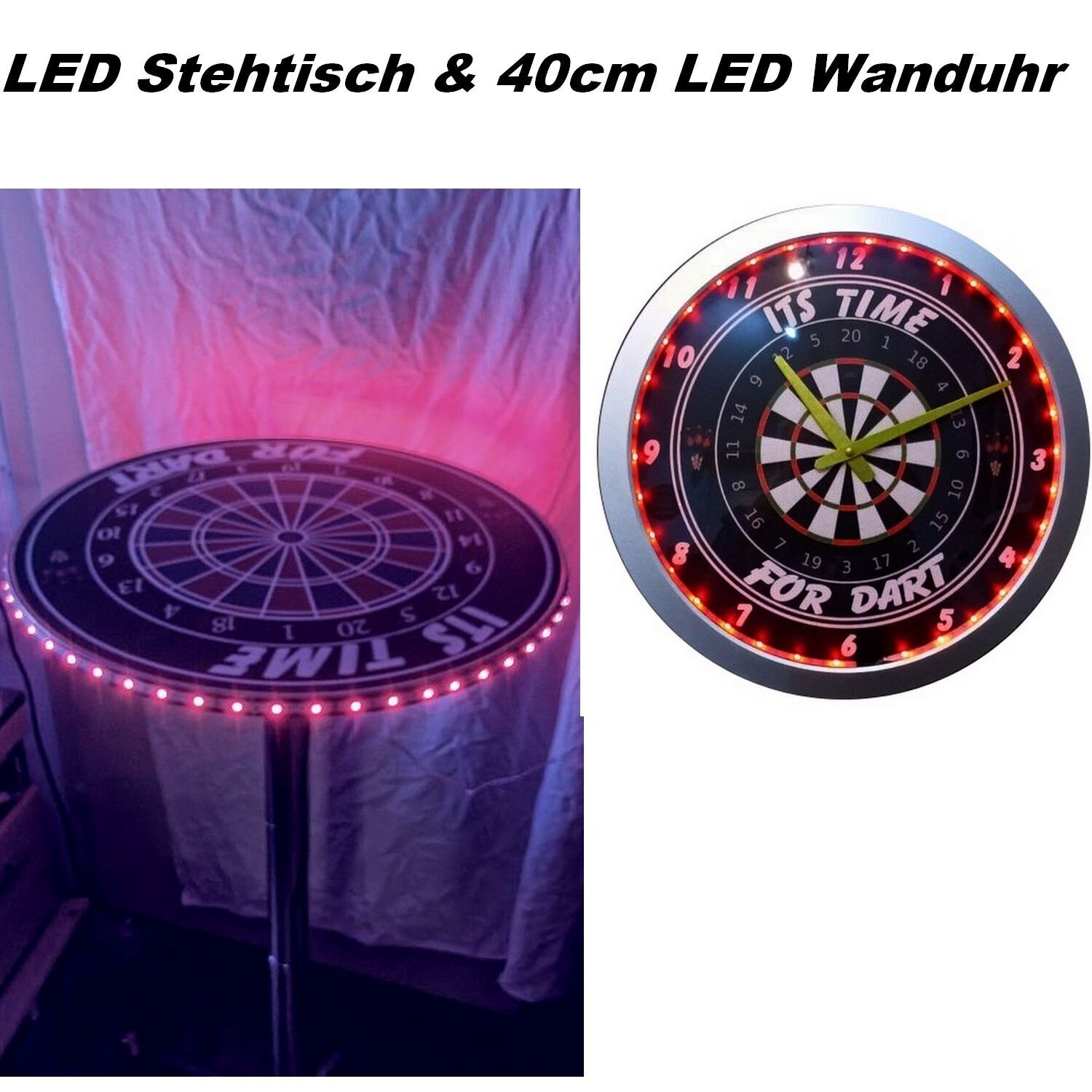 Angebot für kurze Zeit LED Uhr sowie Stehtisch mit LED Beleuchtung