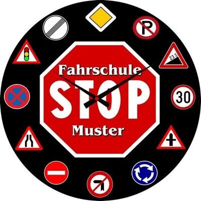 Wanduhr Fahrschule Verkehrsschilder / Verkehrszeichen  Uhr mit Namen