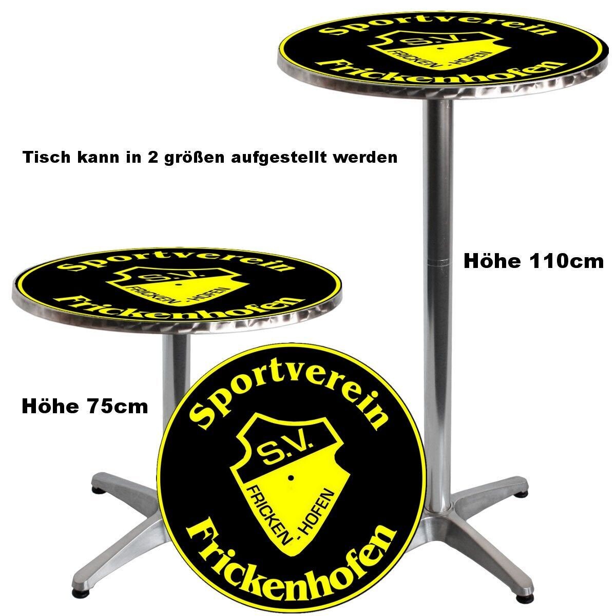 Individueller Tisch mit Logo und Text für Vereine
