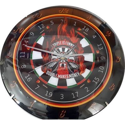 Dart-Wanduhr auch als E-Dart-Scheibe TRIPPLE IS FUNNY–DOUBLE MAKES MONEY in 30 oder 40 cm ab 25 € Dart-Wanduhr auch als E-Dart-Scheibe TRIPPLE IS FUNNY–DOUBLE MAKES MONEY in 30 oder 40 cm ab 25 €