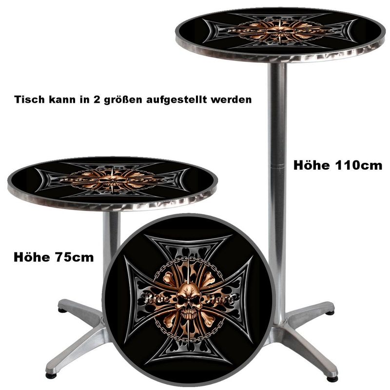 Stehtisch mit LED Beleuchtung Eisernes Kreuz - Totenkopf - Biker mit Powerbank bzw Powerakku !!!