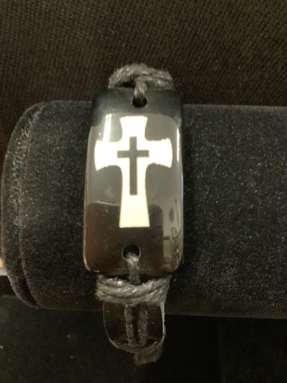 Inlaid Black & White Cross Leather Bracelet