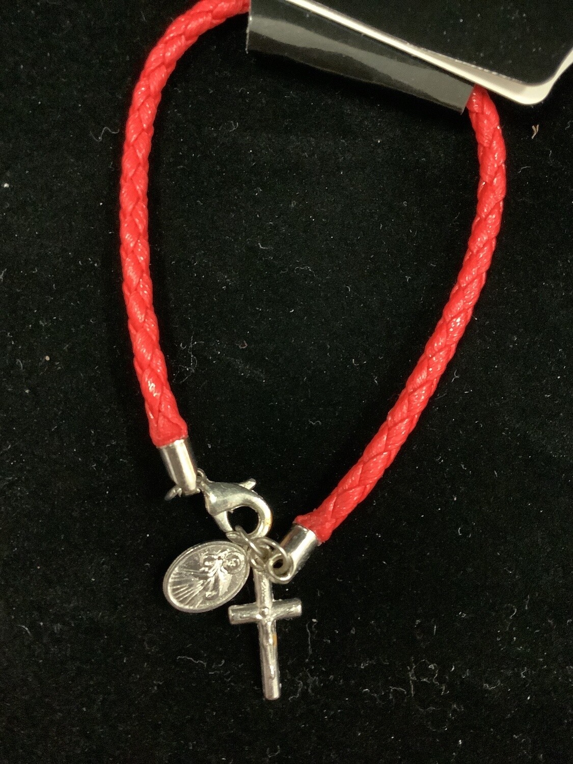Miraculous Medal Leather Bracelet, Colour: Red