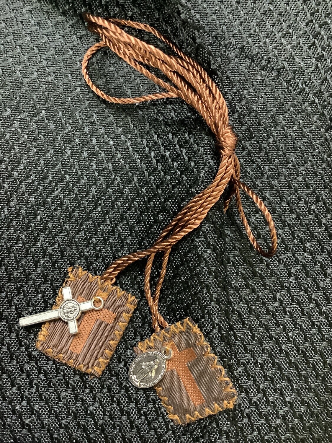 Brown Scapular with Medal and Crucifix