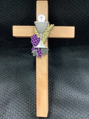 First Communion Wood Cross with Grapes