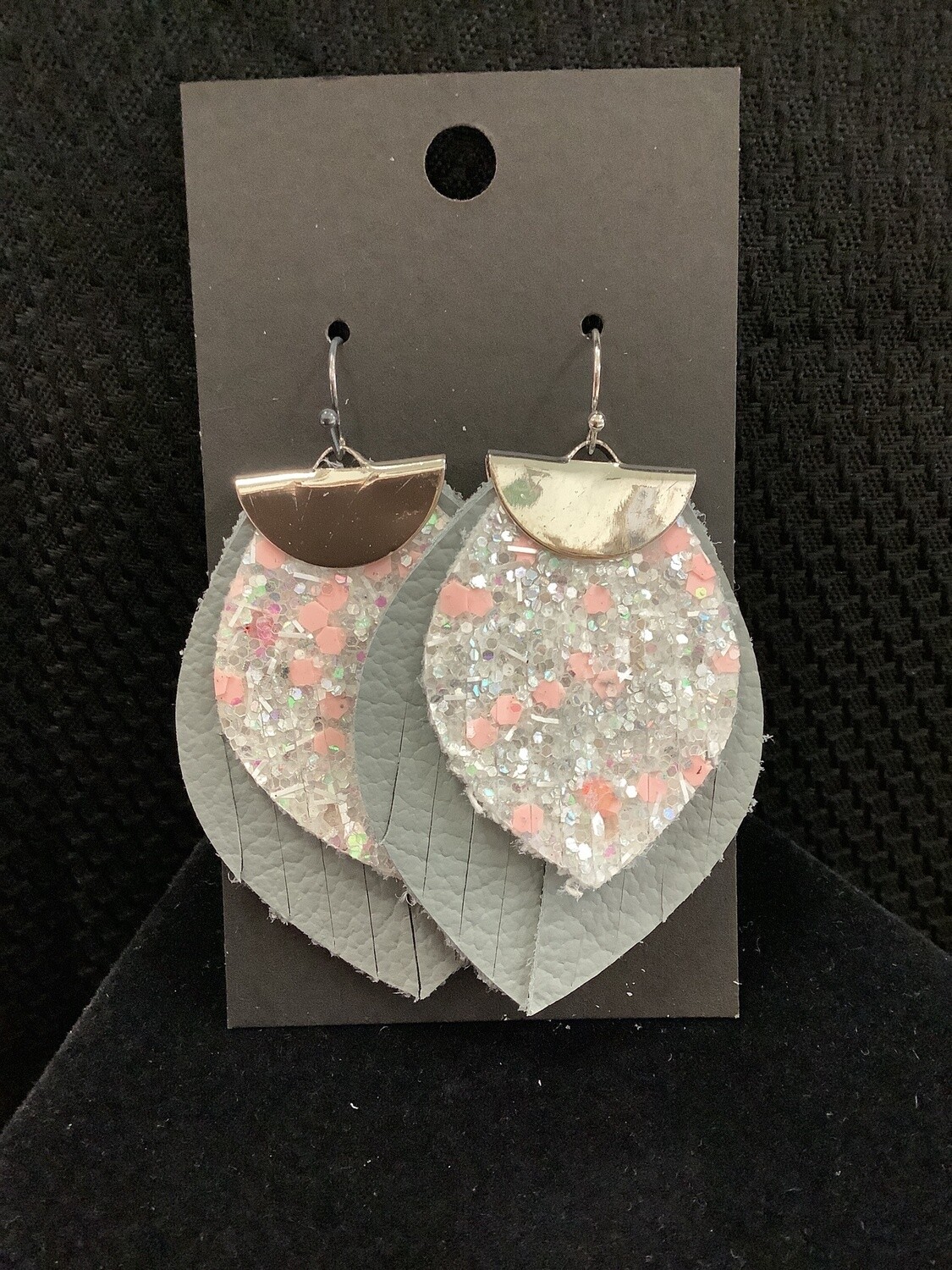 Glitzy Gray and Pink Shield Earrings