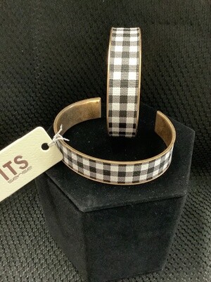 Black and White Plaid Leather Cuff