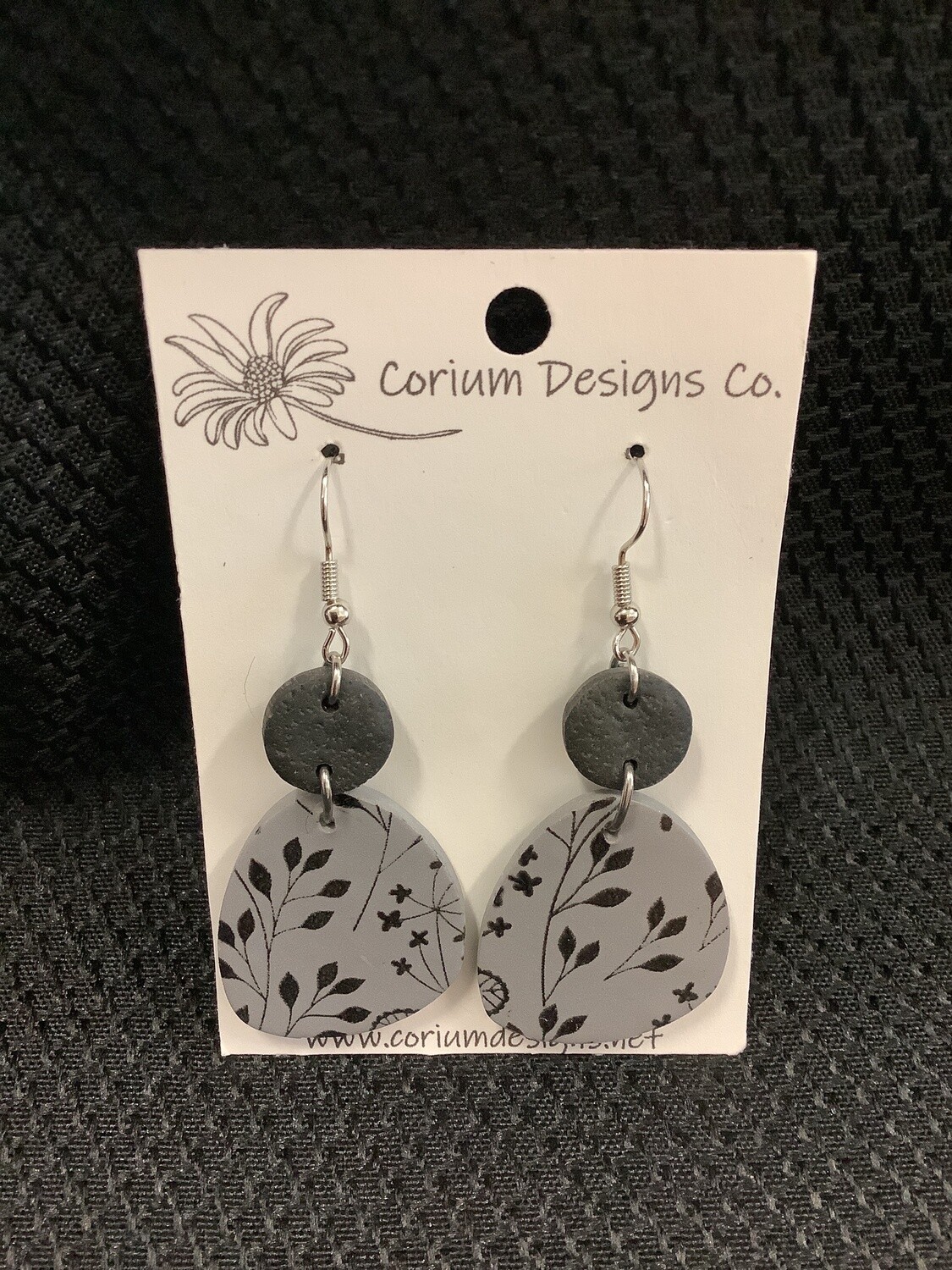 Polymer Clay Earrings * Leaf Print with Charm Accent