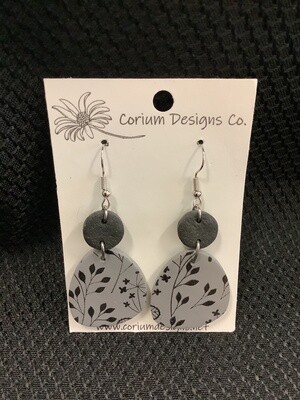 Polymer Clay Earrings * Leaf Print with Charm Accent