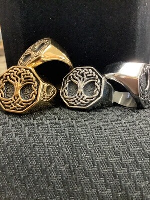 Tree of Life Titanium Steel Ring Gold or Silver