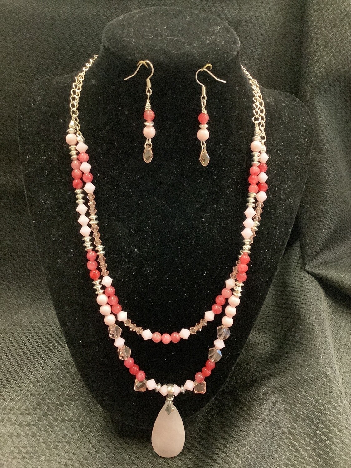 Pink Pendant Necklace with Earrings