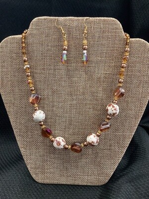 Amber Beaded Necklace with Earrings