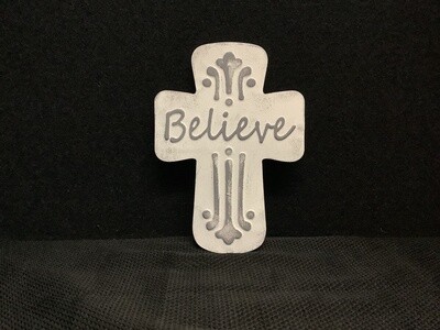 Believe Distressed Metal Wall Cross Ornament