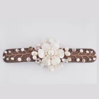 White Flower Leather Cuff Bracelet